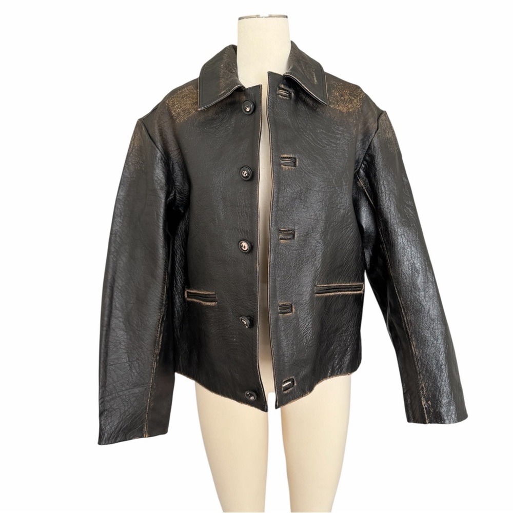 Mango Buffalo Leather Jacket M - image 4
